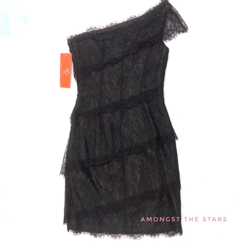 Monique Lhuillier Tiered Lace One Shoulder Dress - Picture 7 of 8
